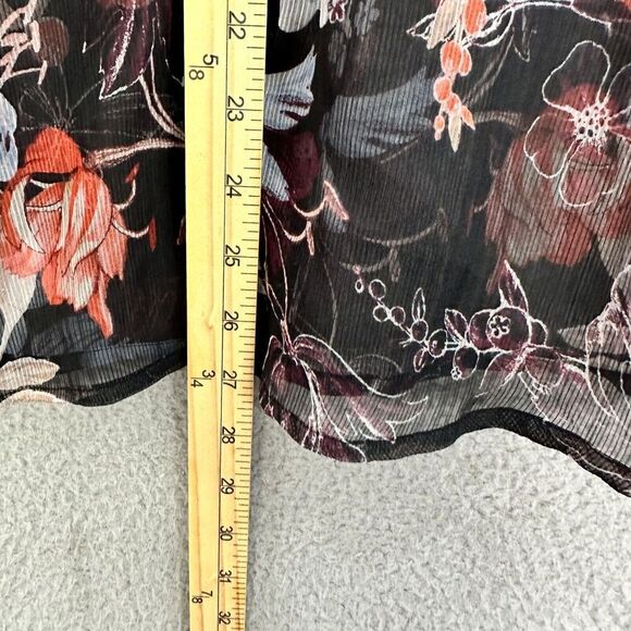 Who What Wear Button Up Top Women Small Black Floral‎ Sheer Oversized Boho Art - Picture 5 of 8